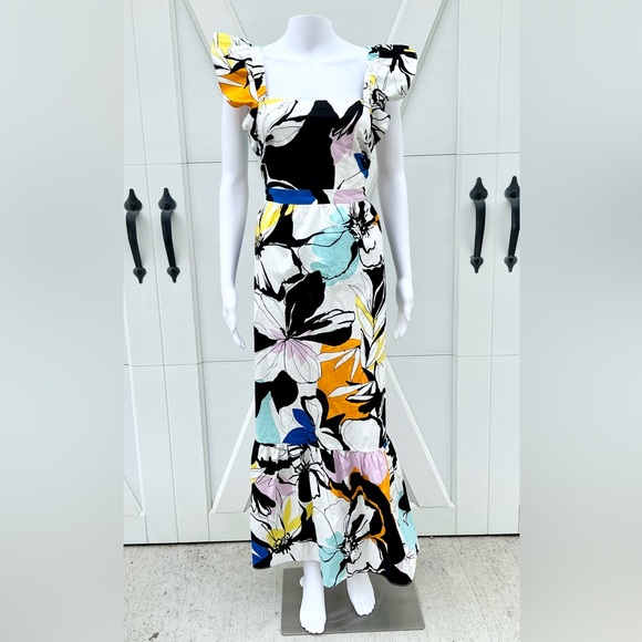 WDIRARA Women's Floral Maxi Dress - Boho Fishtail Bodycon With Ruffle Sleeves